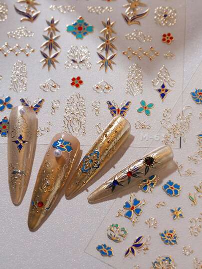 Beautizon Nailartlab 1张蝴蝶/花朵美甲贴纸，DIY奢华复古5D美甲装饰贴纸