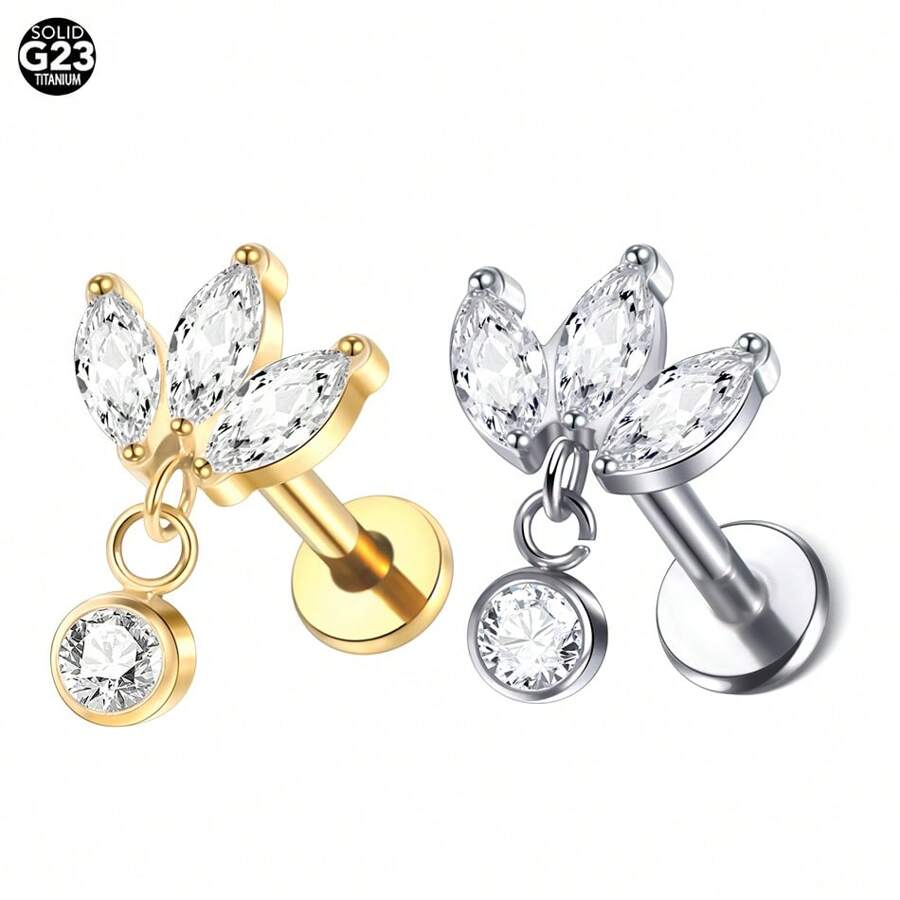 1 件植入级钛锆石吊坠耳钉内螺纹耳屏耳垂穿孔身体首饰 - 銀色 - 查看 1