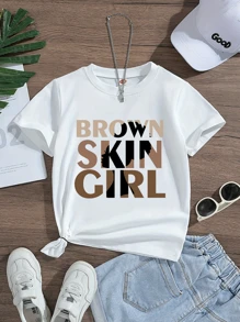 SOLOCOTE Tween Girls' Letter Print Short Sleeve T-Shirt, Lightweight & Breathable Style, Summer - White - View 1