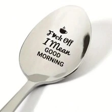 1 件不锈钢勺子，“我的意思是早上好”雕刻勺子、趣味勺子、咖啡勺、冰淇淋勺、茶匙、甜点勺，适用于家庭聚会、生日礼物、派对用品 - 銀色 - 查看 11
