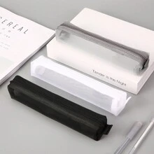 1pc/2pcs/3pcs Minimalist Transparent Mesh Pencil Case, Student Exam Supply Pouch, Mini Square Storage Bag Back To School, Back To School, School Supplies, Pencil Pouch, School Bag,Stationery - Black - View 1