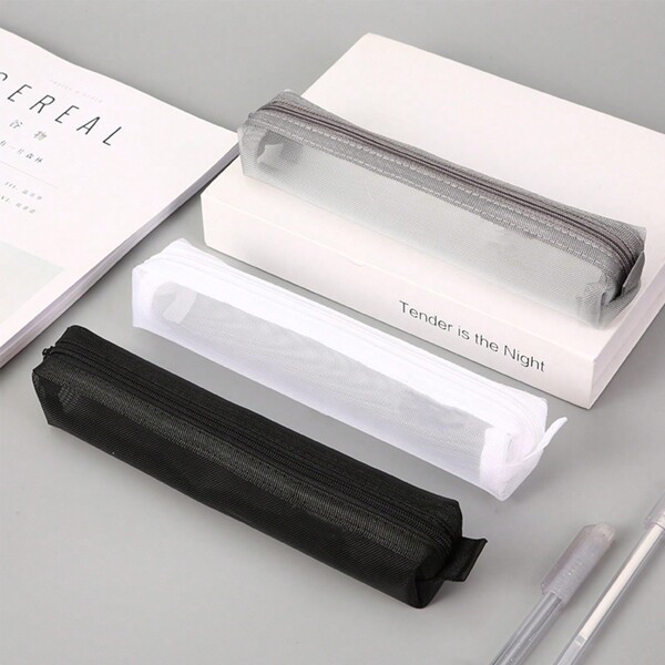 1pc/2pcs/3pcs Minimalist Transparent Mesh Pencil Case, Student Exam Supply Pouch, Mini Square Storage Bag Back To School, Back To School, School Supplies, Pencil Pouch, School Bag