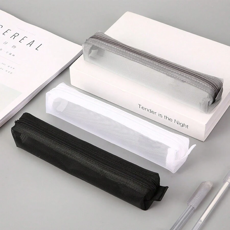 1pc/2pcs/3pcs Minimalist Transparent Mesh Pencil Case, Student Exam Supply Pouch, Mini Square Storage Bag Back To School, Back To School, School Supplies, Pencil Pouch, School Bag,Stationery - Black - View 1