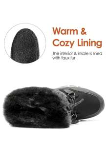 Women's Snow Boots Cozy Warm Insulated Lace Up Mid-Calf Waterproof Walking Hiking Festival Outdoor Black Winter Boots - 黑色 - 查看 6
