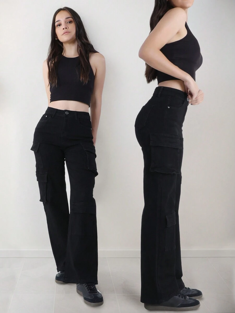 Pantalón cargo táctico dama, resistencia y estilo, Jeans tipo cargo para Mujer sexy, casual para uso diario - Negro - Ver 1