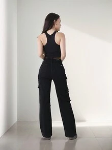 Pantalón cargo táctico dama, resistencia y estilo, Jeans tipo cargo para Mujer sexy, casual para uso diario - Negro - Ver 3