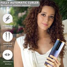 自动卷发棒，无线自动卷发器，陶瓷旋转卷发棒，6档温度设置带定时功能，便携式可充电卷发棒，自动断电，快速加热造型 - 紫色 - 查看 7