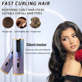 Automatisk locktång, sladdlös automatisk hårrullare, keramisk roterande hårrullare med 6 temp och timer, bärbar uppladdningsbar locktång, automatisk avstängning, snabbvärmande strykjärn för styling