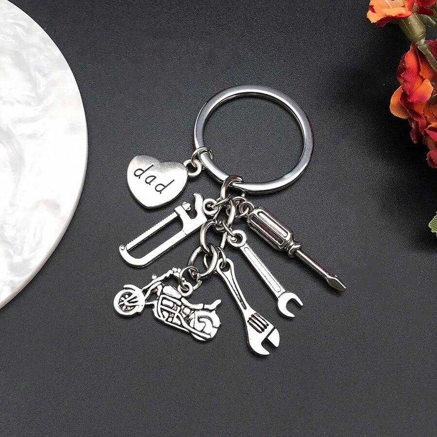 1 件男士爸爸工具 - 锤子扳手螺丝刀金属钥匙圈汽车装饰父亲节礼物礼品创意钥匙扣饰品 - 銀色 - 查看 1