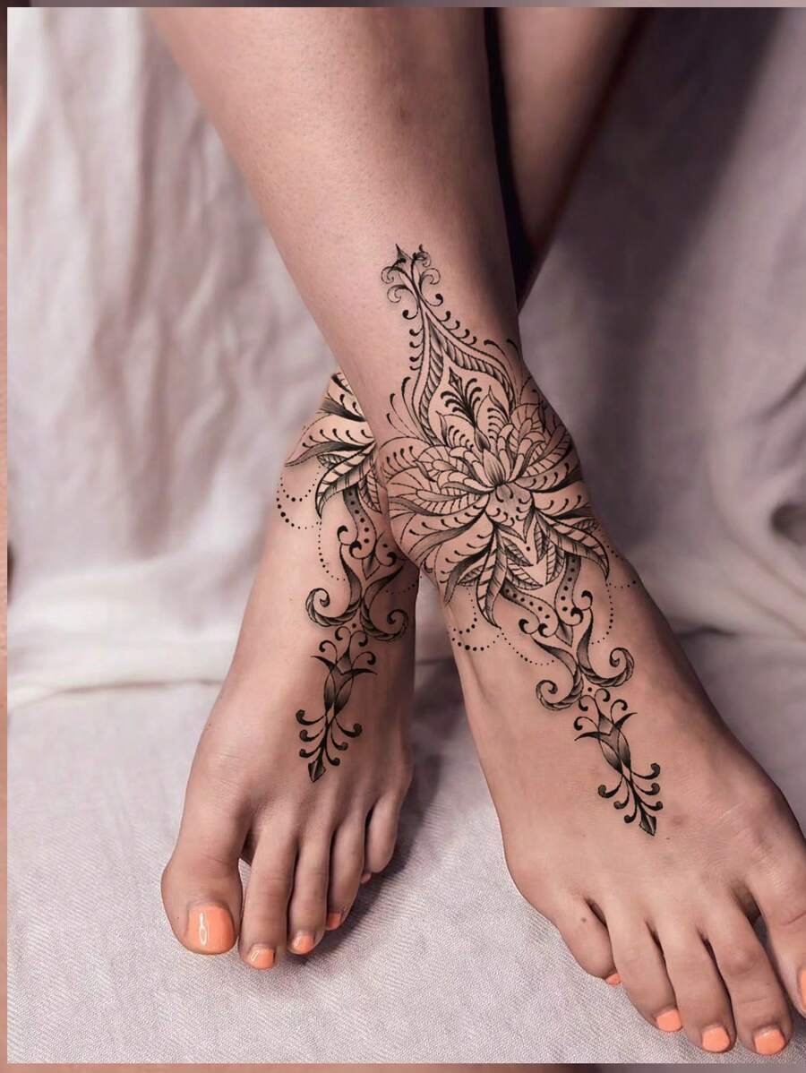 2 件黑色防水临时纹身贴纸，成人 3D 逼真纹身，适合手臂、腿、脚和身体 - 黑色 - 查看 1