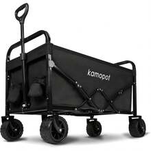 Collapsible Wagon Cart,Foldable Beach Wagon, Folding Wagon For Sand.Utility Cart For Yard/Sports.220lb Heavy Duty W/Cupholders & Big DIY Wheels (Black) - 4-wide-wheel Dark Blue - View 8