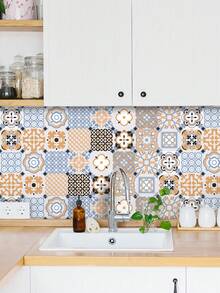 1 rollo Papel pintado autoadhesivo, pegatinas de azulejos de estilo marroquí, pegatinas de pared de cocina reforzadas a prueba de aceite, papel pintado para renovar muebles, papel pintado estético para decoración del hogar en cocina y baño 120 x 30 cm - Multicolor - Ver 3