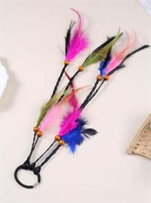 Mujer 1 pieza Goma de pelo tipo pañuelo de color al azar pluma & con diseño de cuenta de moda para vida diaria - Multicolor - Ver 5