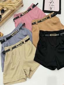 Miguxas Kids Tailored Shorts With Belt And Elastic Waist For Children And Youth - 黑色 - 查看 2