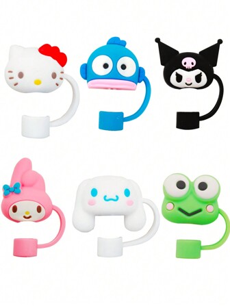 Sanrio Adorable Cat Cartoon Straw Covers - Reusable Protective Plastic Caps For Drinking Straws & Bottles Party Gift(Some Parts May Be Random)