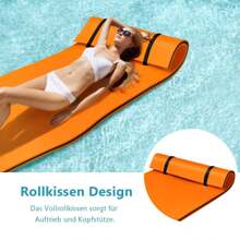 210x66cm Water Hammock With Pillow, Floating Bed Up To 70 KG Load Capacity, Roll-Up Floating Mat Made Of XPE, Swimming Raft Water Lounger For Pool Swimming Pool Sea - Orange - View 5