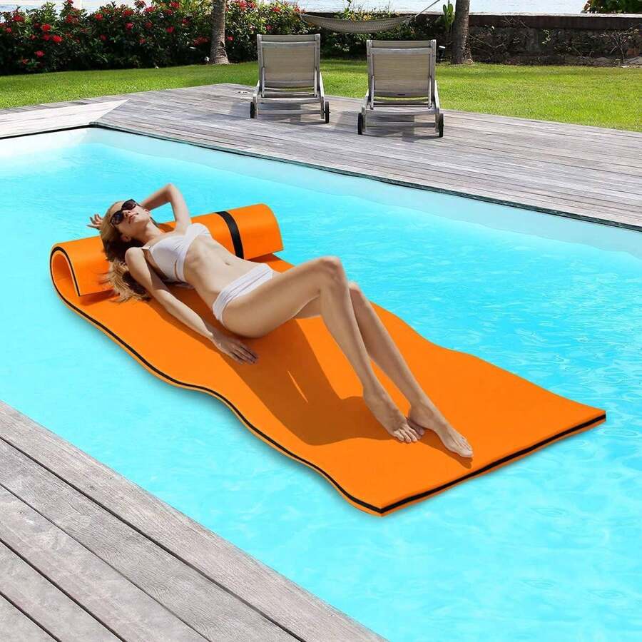 210x66cm Water Hammock With Pillow, Floating Bed Up To 70 KG Load Capacity, Roll-Up Floating Mat Made Of XPE, Swimming Raft Water Lounger For Pool Swimming Pool Sea - Orange - View 1
