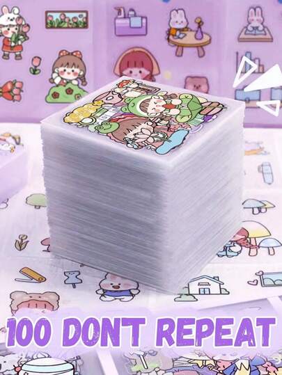 200 张可爱卡通贴纸，适用于剪贴簿和日记装饰 - 无需切割，易于撕下，防水，款式随机