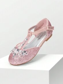 Girls Flats Mary Jane Dress Shoes Flower Girls Dress Flats With Pearl T-Strap Wedding Party School Princess Flats For Toddler Little Big Kid - 粉色 - 查看 4