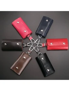 新款真皮牛皮男士钥匙包男牛皮腰挂汽车钥匙包女时尚大容量锁匙包钥匙收纳车钥匙套 - 彩色 - 查看 2