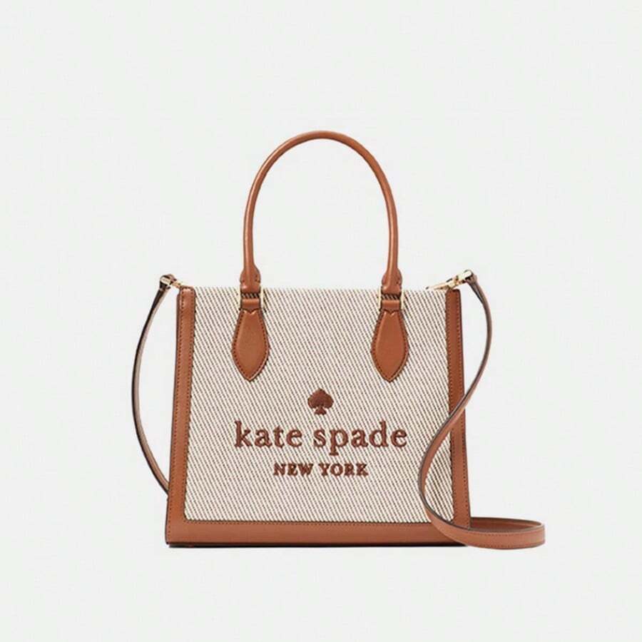 Kate Spade Ellie 小号手提包斜挎包帆布皮革挎包单肩包顶部提手手提包，手提包适合休闲生日海滩度假 - 送给女性妈妈朋友的礼物，温暖的姜饼 KF509200