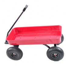 Outdoor Sport Wagon Tools Cart Wooden Side Panels Air Tires Wagon (Red) Outdoor Decor - Red + Steel - View 1