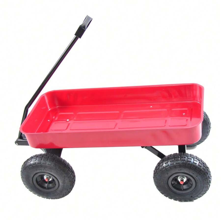 Outdoor Sport Wagon Tools Cart Wooden Side Panels Air Tires Wagon (Red) Outdoor Decor - Red + Steel - View 1