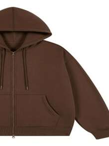 Women's Casual Flannel Sweatshirt With Zipper Closure - 鏽棕色 - 查看 3