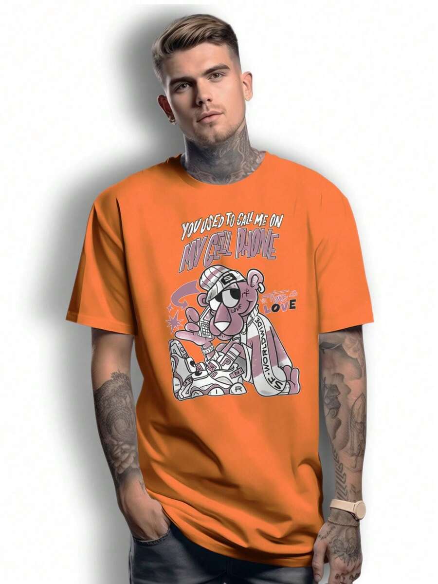 Pink Panther Basic T-Shirt Cell Phone 100% Cotton Shirt GPJ1 - trái cam - Xem 1