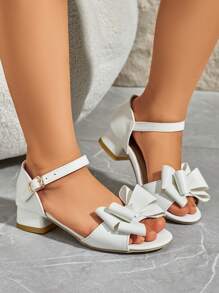 时尚可爱的纯色露趾高跟凉鞋，适合女孩，透气轻便的派对/正装鞋，适合婚礼、聚会和表演 - 白色 - 查看 7