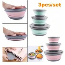 1pc Foldable Silicone Bowl With Lid, Lunch Box, Salad Bowl, Expandable Food Storage Container, Bento Box, High Quality Food Container For Camping, Travel, Office (Pink Small X1, Green Small X1, Pink Medium X1, Green Medium X1, Pink Large X1, Green Large X1, Pink Small/Medium/Large X3, Green Small/Medium/Large X3)