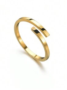 1 chiếc nhẫn trơn đơn giản phong cách Châu Âu và Mỹ bằng thép titan hở dành cho nữ, khắc chữ DIY theo ý thích, có thể điều chỉnh chu vi ngón tay, nhẫn thép không gỉ mạ vàng 18k, kèm hộp quà tinh tế, dùng làm quà tặng cho bạn bè, gia đình, người thân, quà tặng ngày lễ - Vàng - Xem 5