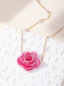 1 件优雅时尚甜美人造珍珠链雪纺花项链，适合女士，适合节日、生日、约会、派对、婚礼、节日、休闲装情人节 - 彩色的 - 查看 6