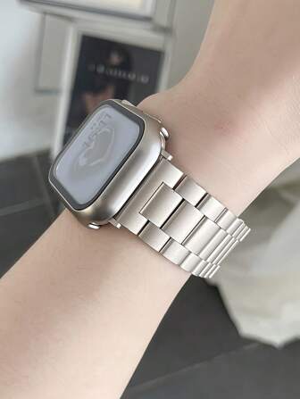 1PC Unisex Three Bead Decor Metallic Watch Band, Stylish Adjustable Metal Strap With Triple Bead Accents, Compatible With Apple Watch 38mm 40mm 41mm 42mm 44mm 45mm 46mm 49mm, Compatible With Apple Watch Series Ultra 3/2/1 SE 11/10/9/8/7/6/5/4/3/2/1