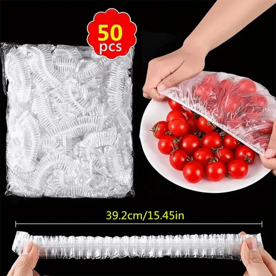 100 piezas Paquete de valor de cubiertas de plástico desechables para mantener la frescura - Solución de frescura de cocina premium para frutas, arroz y sobras - Duradero, a prueba de fugas, cubiertas selladas multiusos - Ideal para uso doméstico y restaurante
