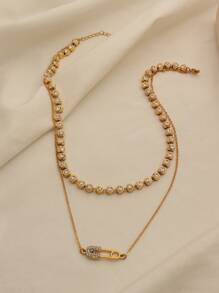 1 pièce Collier multicouche à pendentif en acier inoxydable diamant œil de diable rétro à la mode, convient pour le port quotidien des femmes et les cadeaux de vacances, sans boîte-cadeau incluse