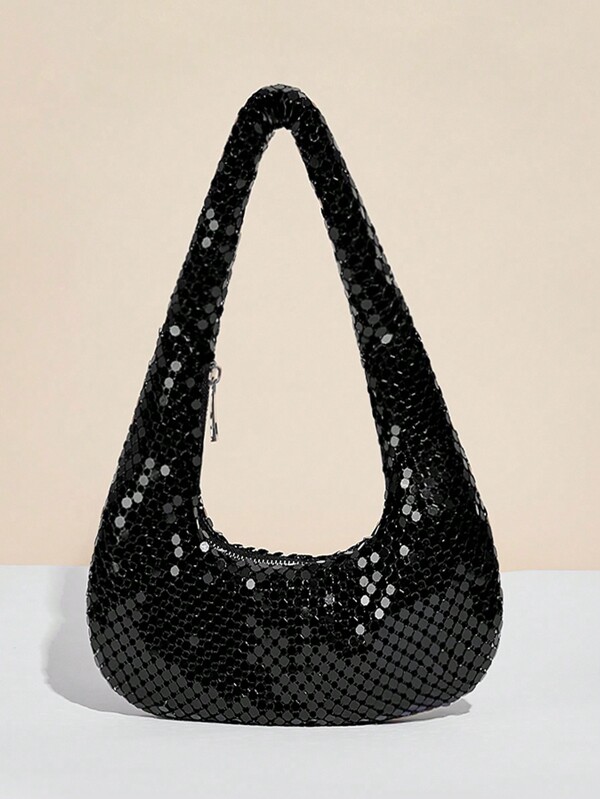 Women's Fashion Metallic Underarm Bag, High-Grade Glitter Party Nightclub Shoulder Bag, Diamond Sequin Clutch Purse For Evening Cocktail