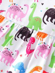Vestido informal de manga corta con estampado todo sobre dinosaurios para niña joven - Blanco - Ver 5
