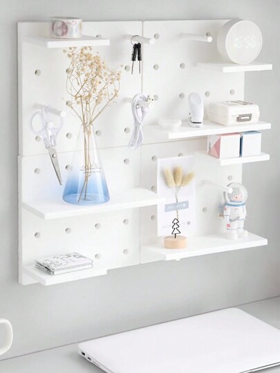 1pc/2pcs/4pcs Wall Mounted Storage Rack With Perforated Panel, Comes With Double-Sided Tape, Cute & Elegant Design, Suitable For Dorm Room, Simple Desktop Decor And Storage Organizer