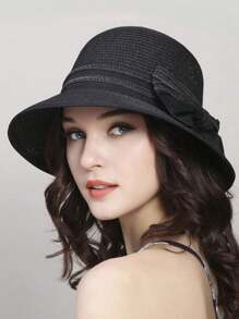 1 Miếng Của phụ nữ Chống nắng Mũ rơm Với Trắng Ban nhạc & Lá thư Và Nút hình bướm Cho mùa hè - Nhiều màu - Xem 2