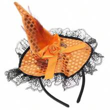 Halloween Decorations Witch Magic Party Hat Headband Masquerade Ball Performance Lace Sequin Hat Headband,Christmas