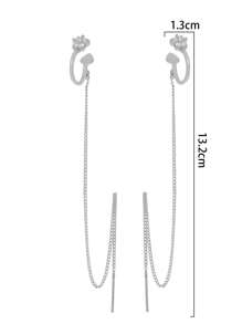 Nooxian 1pair Silver Elegant Minimalist Long Tassel Zirconia Ear Cuff Ear Chain Star Zirconia Earrings For Women - Silver - View 4