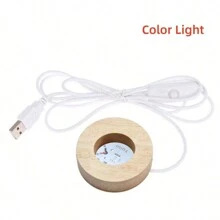 1pc LED Wooden Round DIY Romantic Night Light 3D Crystal Glass Decoration Lighting Display Stand Switched USB Powered Shelf For 3D Crystal Glass Resin Art