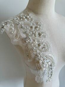 1 Pc Of Beaded Lace Lace Lace, Coffee Colored Diamond Sequins, Lace Stickers, Decorative Clothing, Dance Skirts, DIY Sewing Crafts, Home Decoration Accessories - White - View 1