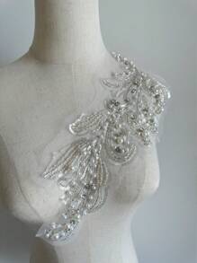 1 Pc Of Beaded Lace Lace Lace, Coffee Colored Diamond Sequins, Lace Stickers, Decorative Clothing, Dance Skirts, DIY Sewing Crafts, Home Decoration Accessories - White - View 5