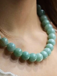 新款中国风手工串珠玉项链，天然石项链女士珠宝，圆珠颈链适合日常佩戴 - 彩色 - 查看 3