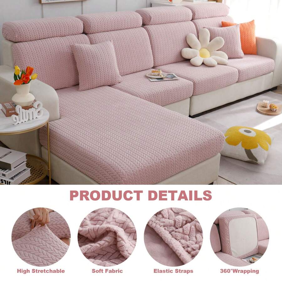 Elastic Sofa Cushion Cover Jacquard Sofa Cover L Shape Wear-Resistant Cushion Slipcover Furniture Protector Sofa Slipcover Suitable For L-Shaped Sofas & 1-4 Seat Sofas,Living Room Sofa Protector - Pink - View 1