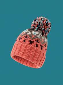 1 件女士彩色毛球针织帽，时尚耳暖帽，秋冬季圣诞节保暖头饰