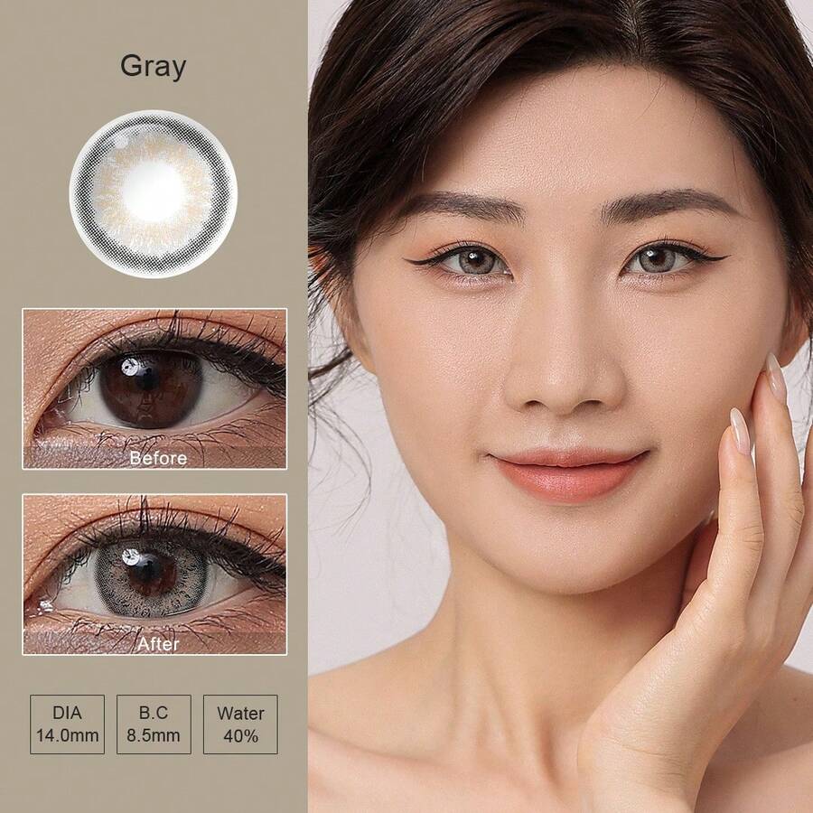 Kính áp tròng màu Magister 1 cặp/2 chiếc dùng một lần hàng năm 14.0mm Trang điểm mắt to Gleam Grey Ống kính liên lạc mỹ phẩm Lentilla Colores để đeo hàng ngày với hộp đựng màu hồng miễn phí
