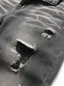 Pantalones vaqueros de corte recto y ajustado con efecto desgastado en estilo occidental para hombres - Gris Oscuro - Ver 4